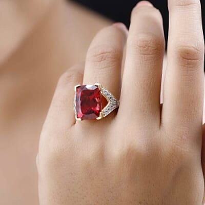 Lab Created Padparadscha Sapphire and White Zircon  15.86 ctw Ring in Vermeil Yellow Gold Over Sterling Silver (Size 9)