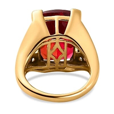 Lab Created Padparadscha Sapphire and White Zircon  15.86 ctw Ring in Vermeil Yellow Gold Over Sterling Silver (Size 9)