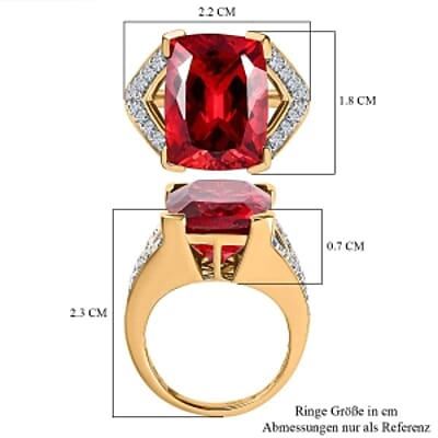 Lab Created Padparadscha Sapphire and White Zircon  15.86 ctw Ring in Vermeil Yellow Gold Over Sterling Silver (Size 9)