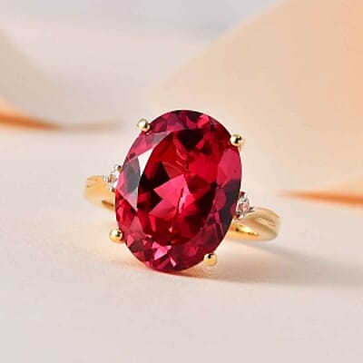 Lab Created Padparadscha Sapphire and White Zircon 13.10 ctw Ring in Vermeil Yellow Gold Over Sterling Silver (Size 8)