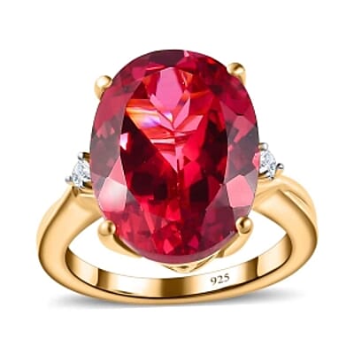 Lab Created Padparadscha Sapphire and White Zircon 13.10 ctw Ring in Vermeil Yellow Gold Over Sterling Silver (Size 8)