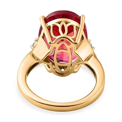 Lab Created Padparadscha Sapphire and White Zircon 13.10 ctw Ring in Vermeil Yellow Gold Over Sterling Silver (Size 8)