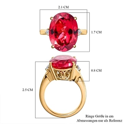 Lab Created Padparadscha Sapphire and White Zircon 13.10 ctw Ring in Vermeil Yellow Gold Over Sterling Silver (Size 8)