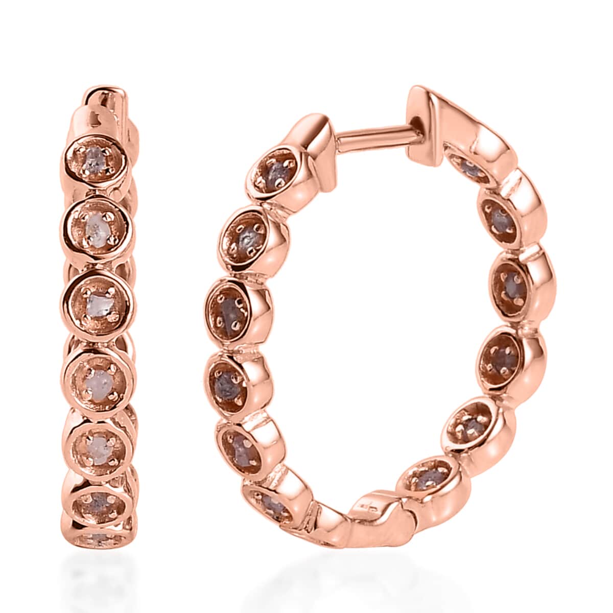 Uncut Natural Pink Diamond Inside Out Hoop Earring in Vermeil Rose Gold Over Sterling Silver 0.33 ctw image number 0