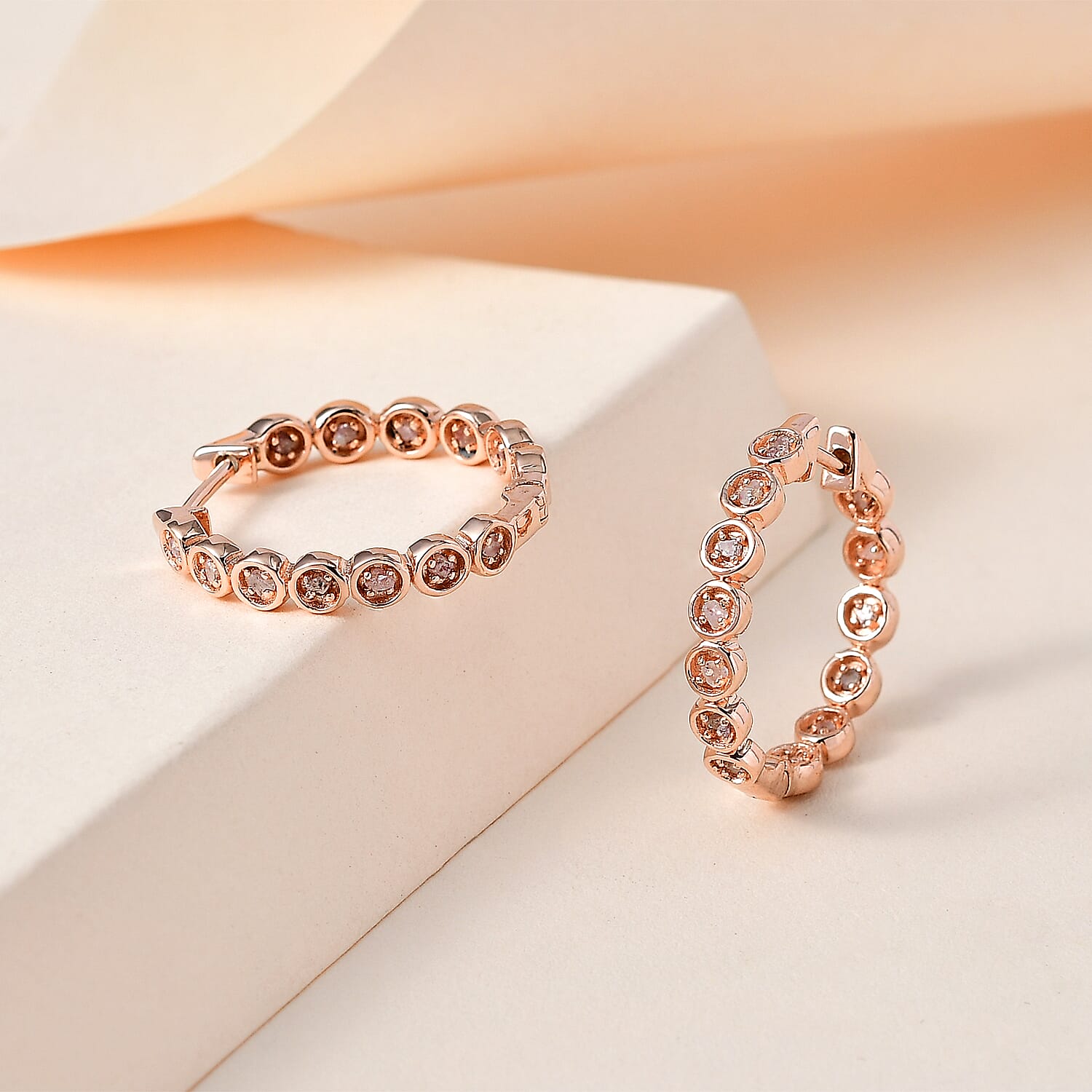Uncut Natural Pink Diamond Inside Out Hoop Earring in Vermeil Rose Gold Over Sterling Silver 0.33 ctw