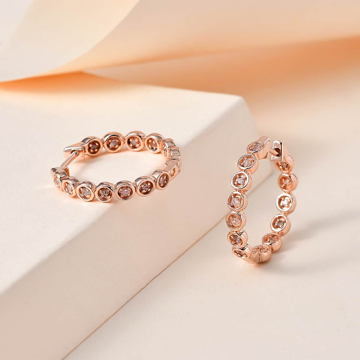 Uncut Natural Pink Diamond Inside Out Hoop Earring in Vermeil Rose Gold Over Sterling Silver 0.33 ctw image number 1