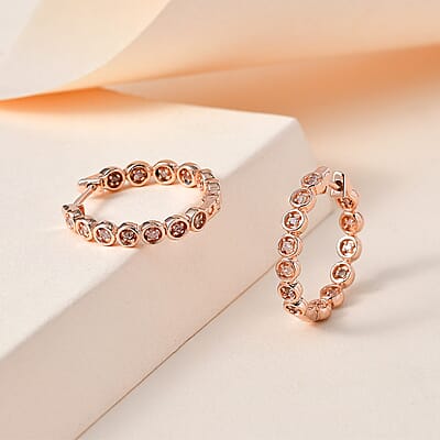 Uncut Natural Pink Diamond Inside Out Hoop Earring in Vermeil Rose Gold Over Sterling Silver 0.33 ctw