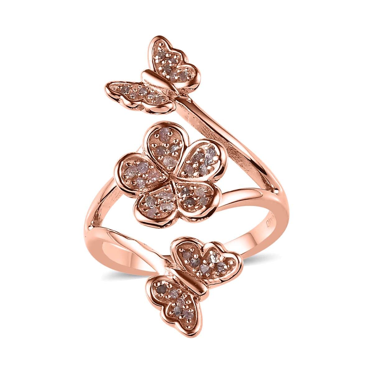 Buy Uncut Natural Pink Diamond Butterfly and Floral Ring in Vermeil Rose  Gold Over Sterling Silver (Size 10.0) 0.25 ctw at ShopLC.