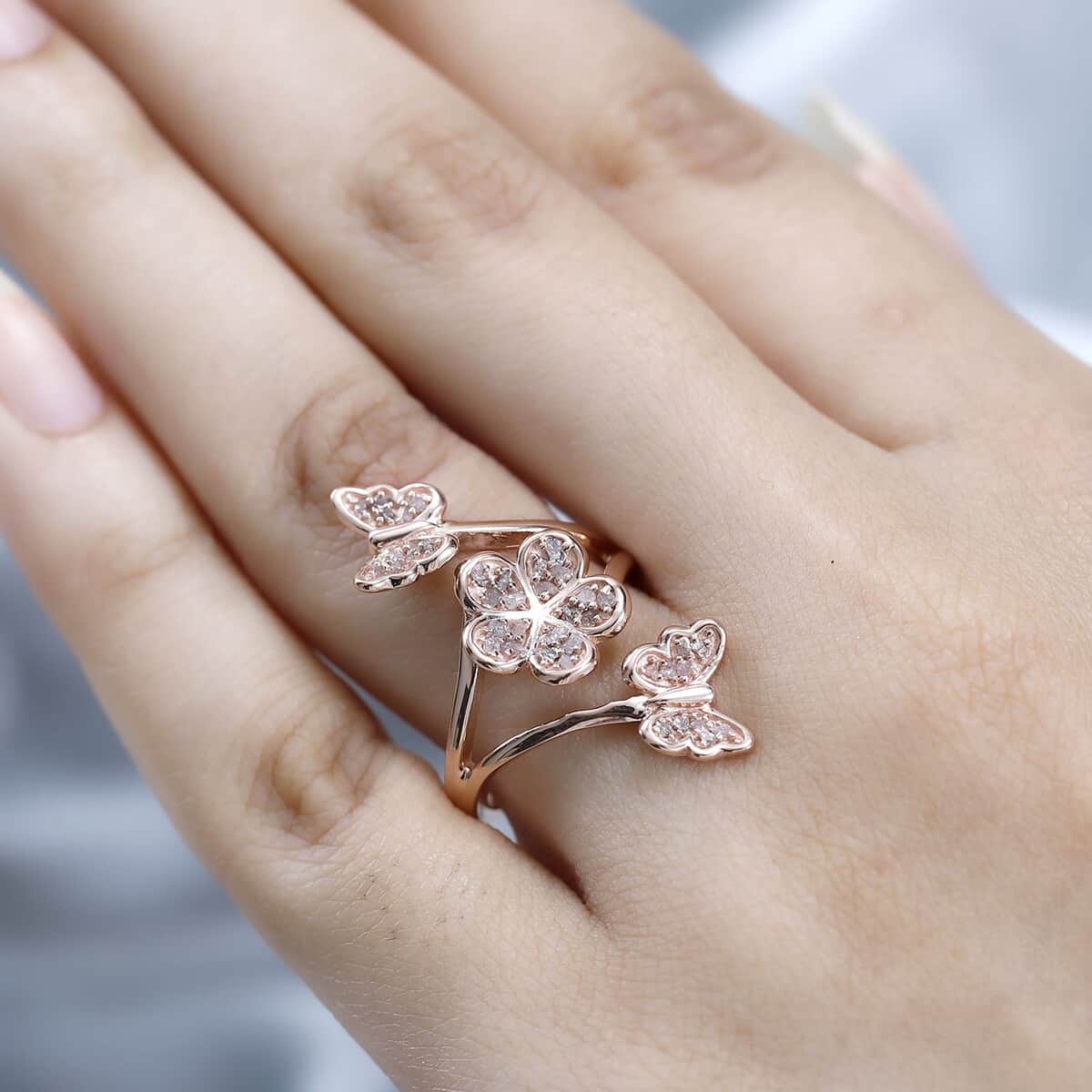 Buy Uncut Natural Pink Diamond Butterfly and Floral Ring in Vermeil Rose  Gold Over Sterling Silver (Size 10.0) 0.25 ctw at ShopLC.