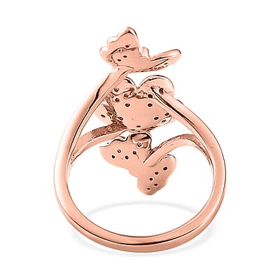 Uncut Natural Pink Diamond Butterfly and Floral Ring in Vermeil Rose Gold Over Sterling Silver (Size 10.0) 0.25 ctw