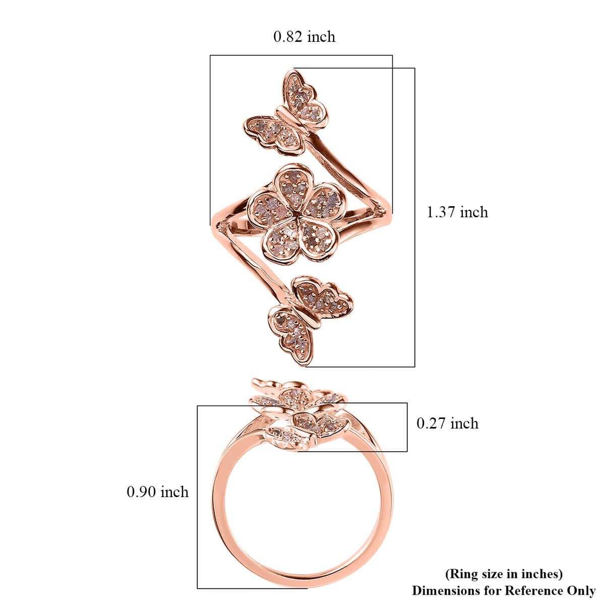 Buy Uncut Natural Pink Diamond Butterfly and Floral Ring in Vermeil Rose  Gold Over Sterling Silver (Size 10.0) 0.25 ctw at ShopLC.