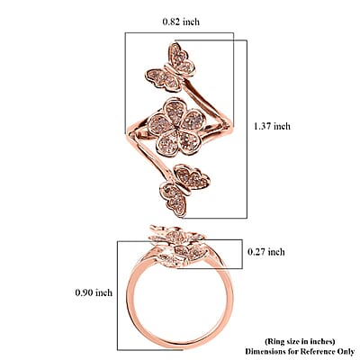 Uncut Natural Pink Diamond Butterfly and Floral Ring in Vermeil Rose Gold Over Sterling Silver (Size 10.0) 0.25 ctw