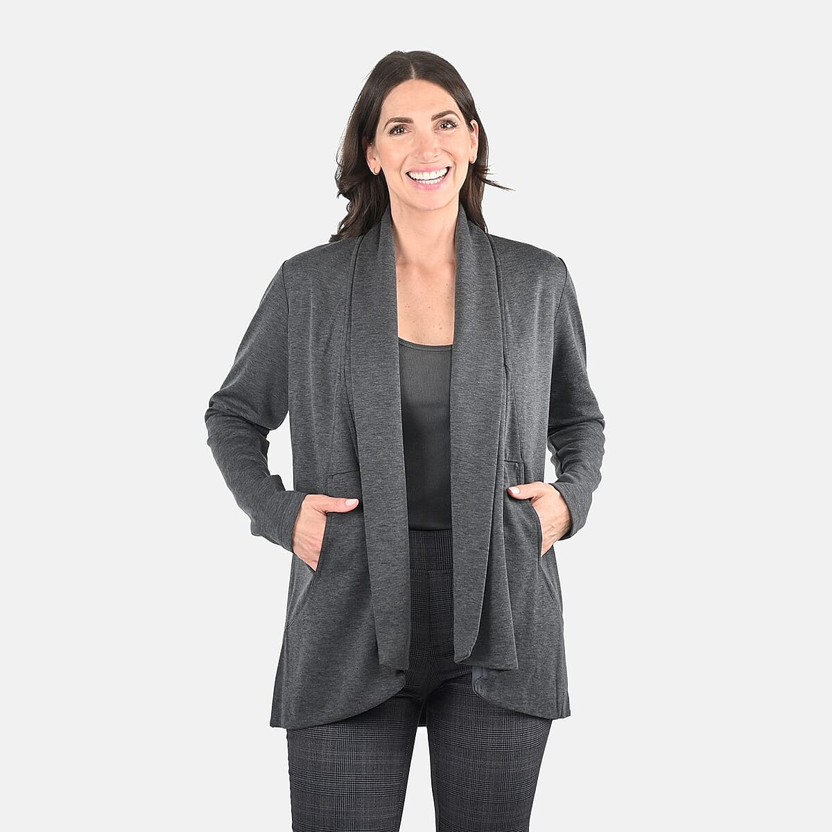 Closeout Women's Elevate Charcoal Wool Blend Knit Blazer - XXL image number 3