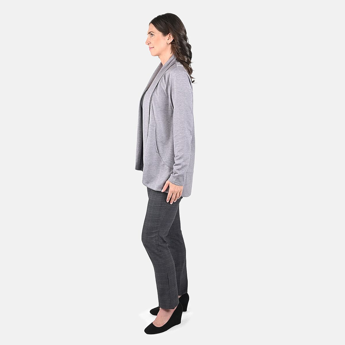 Closeout Women's Elevate Gray Wool Blend Knit Blazer- M image number 2