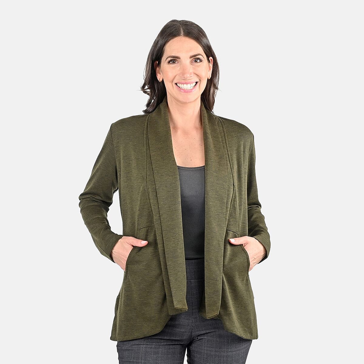 Closeout Women's Elevate Green Wool Blend Knit Blazer - L image number 3