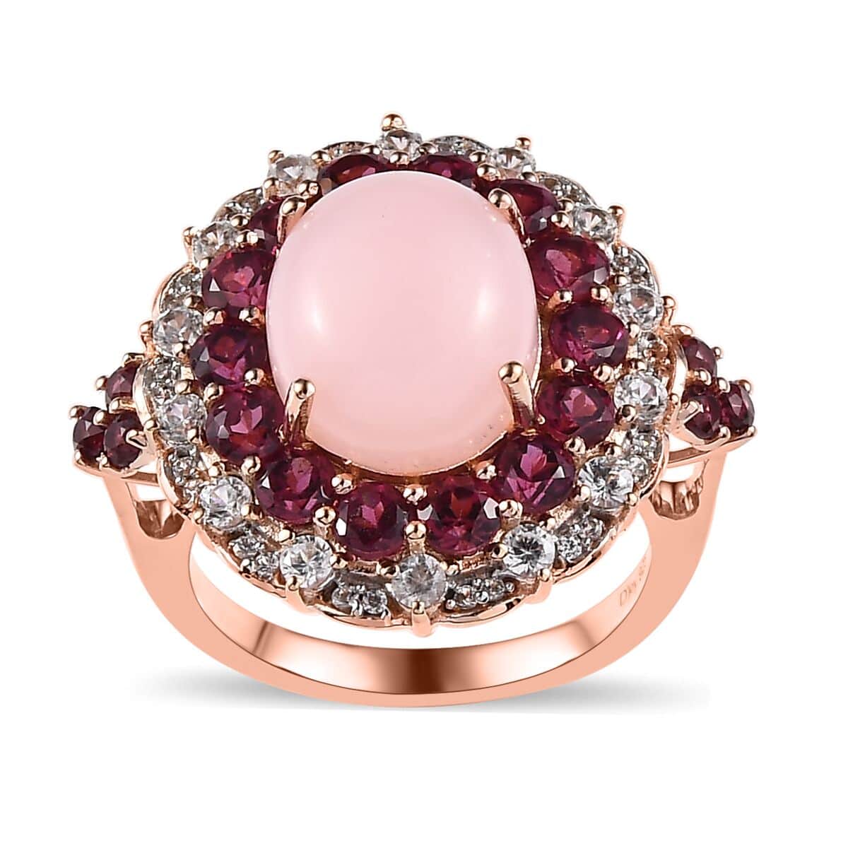 Peruvian Pink Opal and Multi Gemstone Cocktail Ring in Vermeil Rose Gold Over Sterling Silver (Size 11.0) 7.35 ctw image number 0