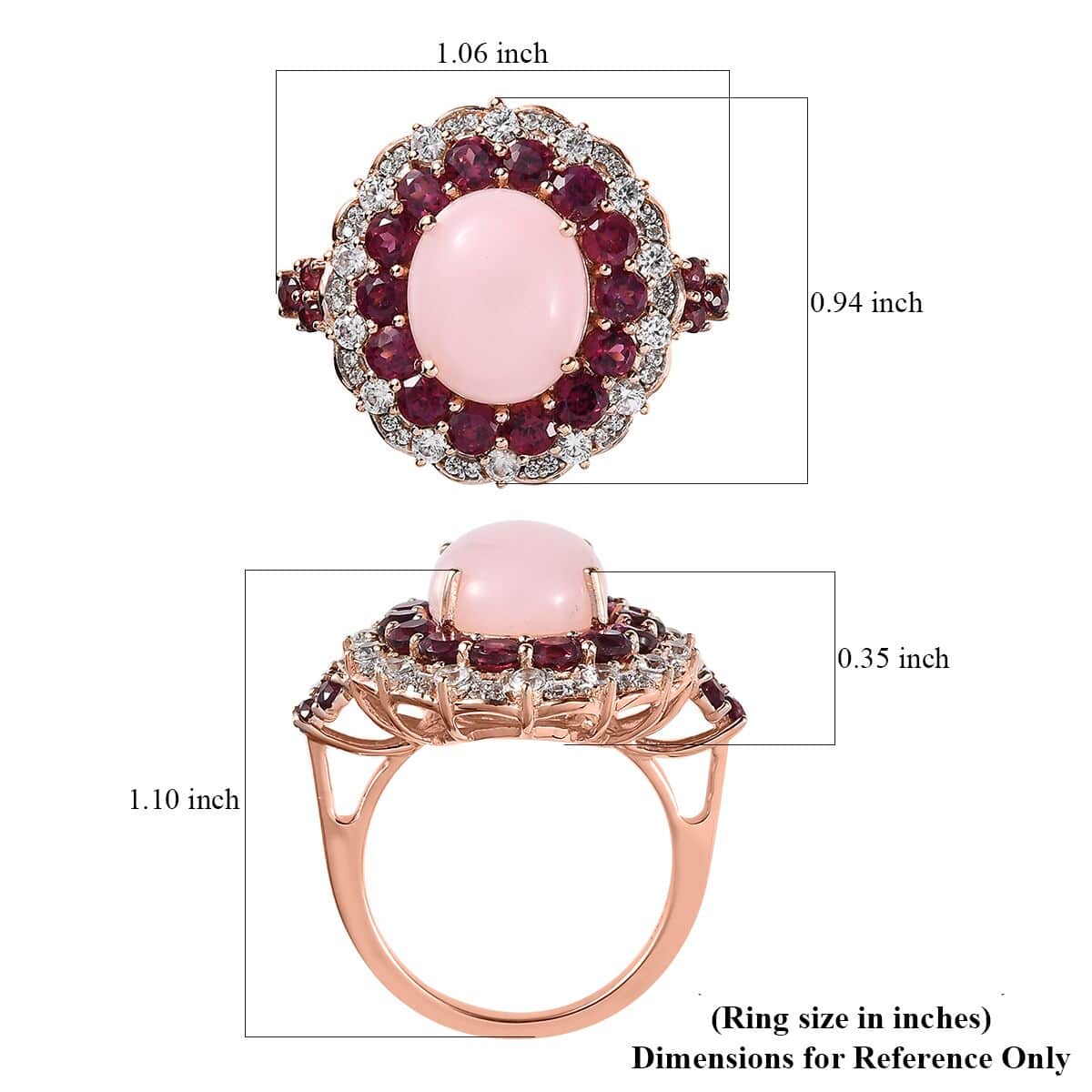 Peruvian Pink Opal and Multi Gemstone Cocktail Ring in Vermeil Rose Gold Over Sterling Silver (Size 11.0) 7.35 ctw image number 5