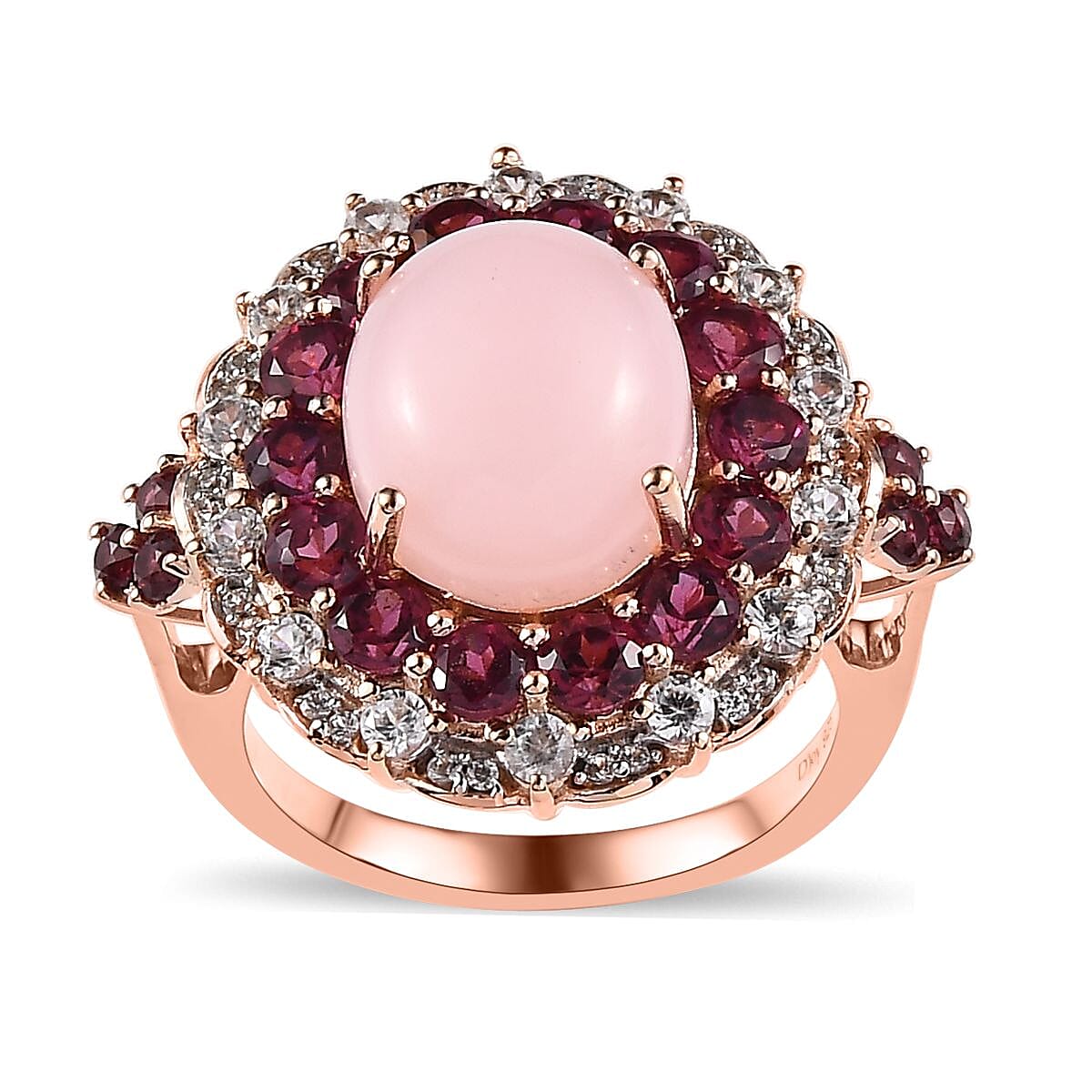 Premium Peruvian Pink Opal, Multi Gemstone Ring in Vermeil RG Over Sterling Silver (Size 7.0) 7.35 ctw