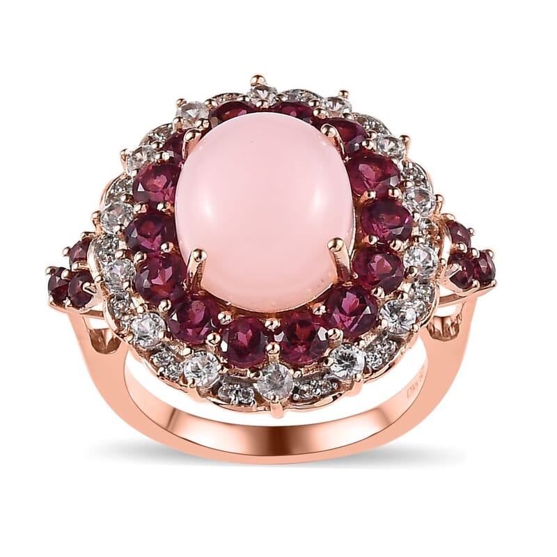Peruvian Pink Opal and Multi Gemstone Cocktail Ring in Vermeil Rose Gold Over Sterling Silver (Size 6.0) 7.35 ctw