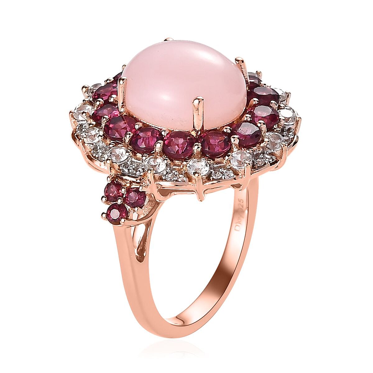 Peruvian Pink Opal and Multi Gemstone Cocktail Ring in Vermeil Rose Gold Over Sterling Silver (Size 6.0) 7.35 ctw