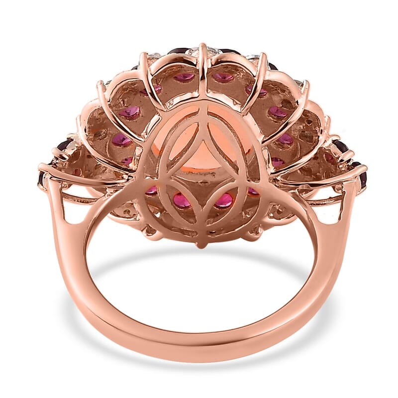 Peruvian Pink Opal and Multi Gemstone Cocktail Ring in Vermeil Rose Gold Over Sterling Silver (Size 6.0) 7.35 ctw