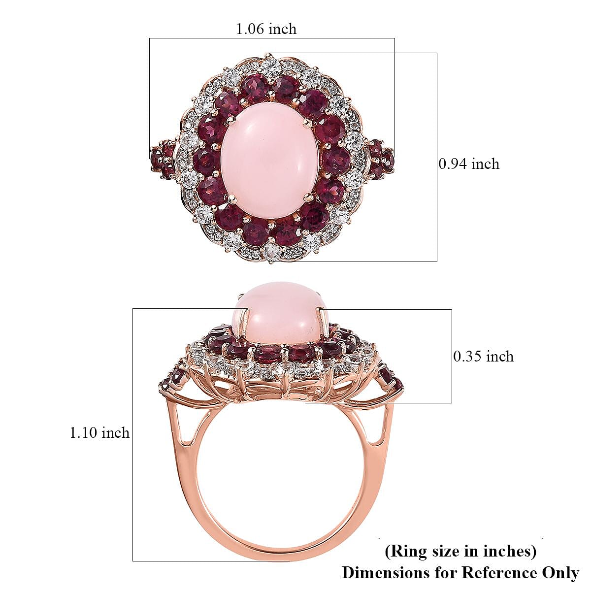 Peruvian Pink Opal and Multi Gemstone Cocktail Ring in Vermeil Rose Gold Over Sterling Silver (Size 6.0) 7.35 ctw