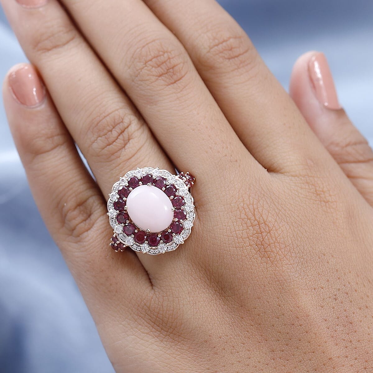 Peruvian Pink Opal and Multi Gemstone Cocktail Ring in Vermeil Rose Gold Over Sterling Silver (Size 9.0) 7.35 ctw image number 2