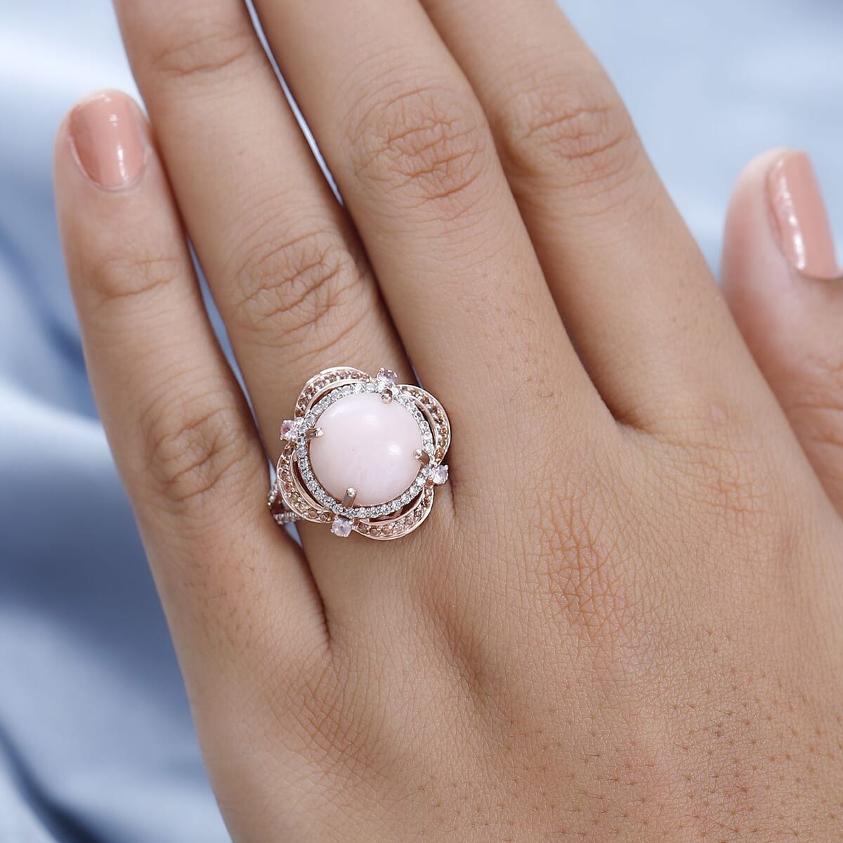 Premium Peruvian Pink Opal, Multi Gemstone Ring in Vermeil RG Over Sterling Silver (Size 10.0) 6.40 ctw image number 2