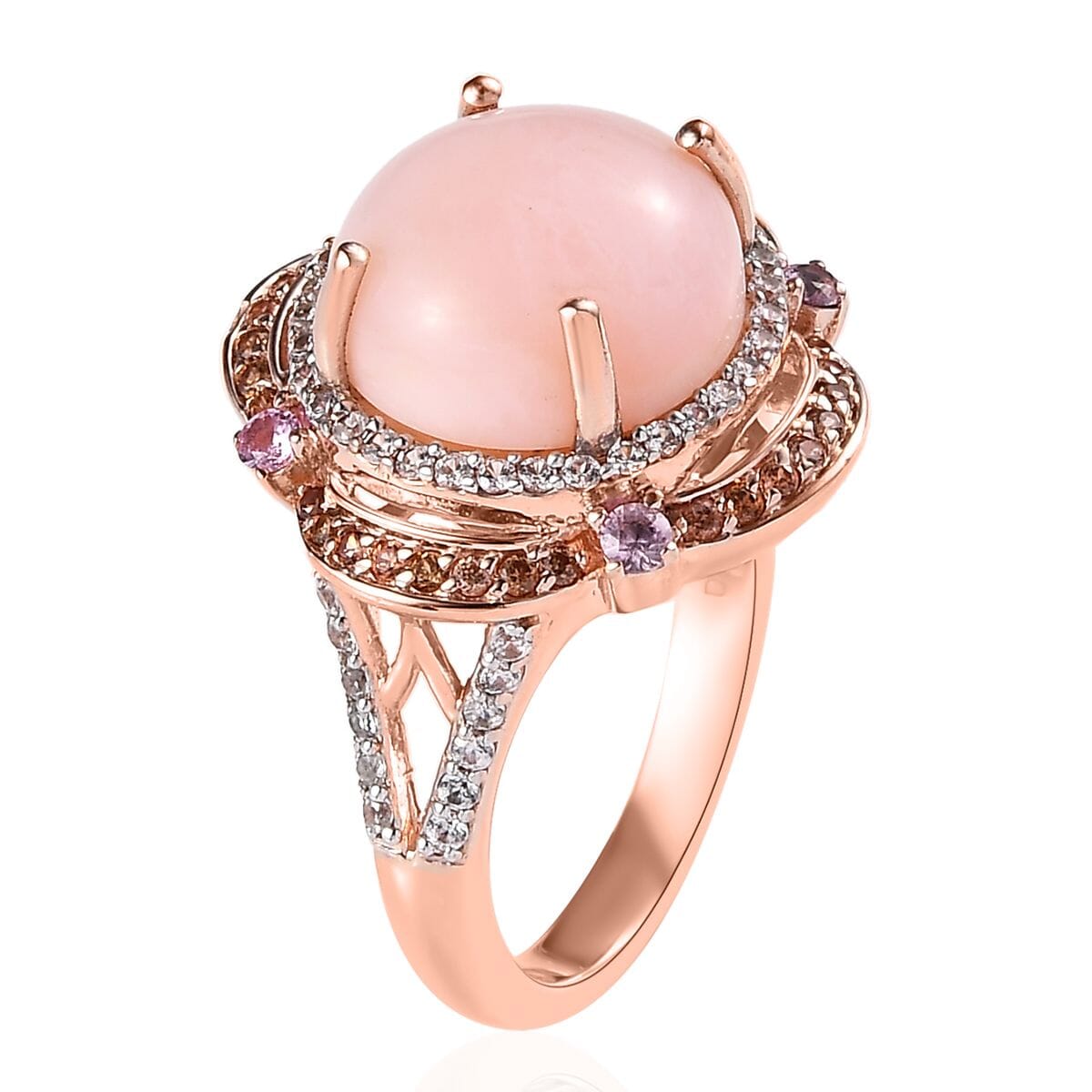 Premium Peruvian Pink Opal, Multi Gemstone Ring in Vermeil RG Over Sterling Silver (Size 10.0) 6.40 ctw image number 3