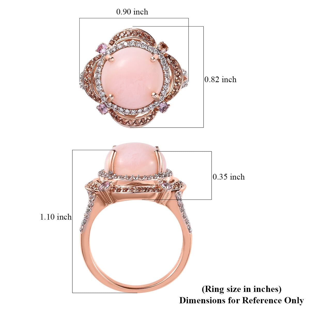 Premium Peruvian Pink Opal, Multi Gemstone Ring in Vermeil RG Over Sterling Silver (Size 10.0) 6.40 ctw image number 5