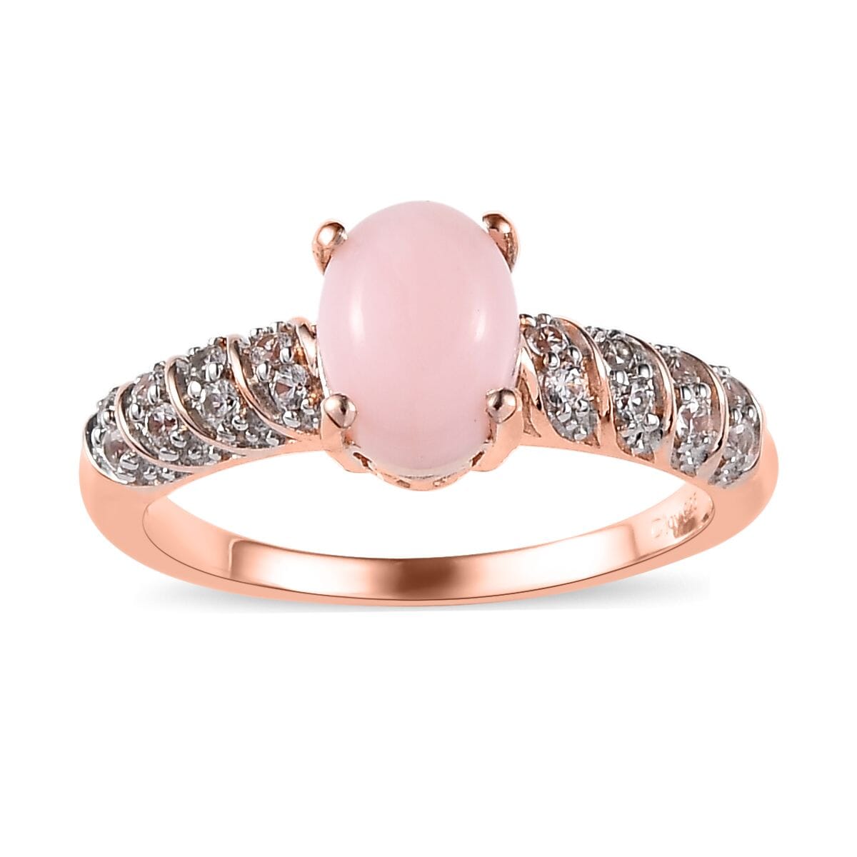 Premium Peruvian Pink Opal, White Zircon Ring in Vermeil RG Over Sterling Silver (Size 10.0) 1.40 ctw image number 0