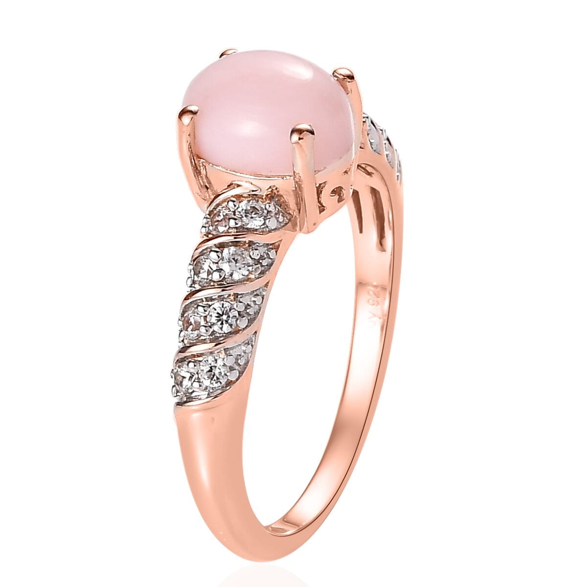 Premium Peruvian Pink Opal, White Zircon Ring in Vermeil RG Over Sterling Silver (Size 10.0) 1.40 ctw image number 3