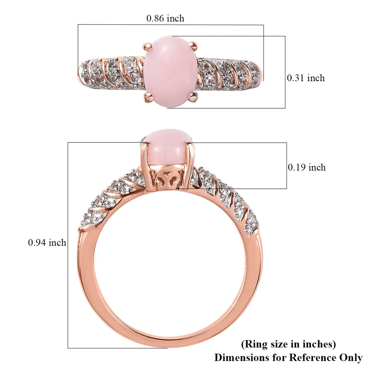 Premium Peruvian Pink Opal, White Zircon Ring in Vermeil RG Over Sterling Silver (Size 10.0) 1.40 ctw image number 5