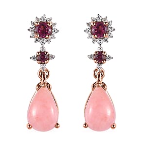 Peruvian Pink Opal and Multi Gemstone Dangling Earrings in Vermeil Rose Gold Over Sterling Silver 3.00 ctw