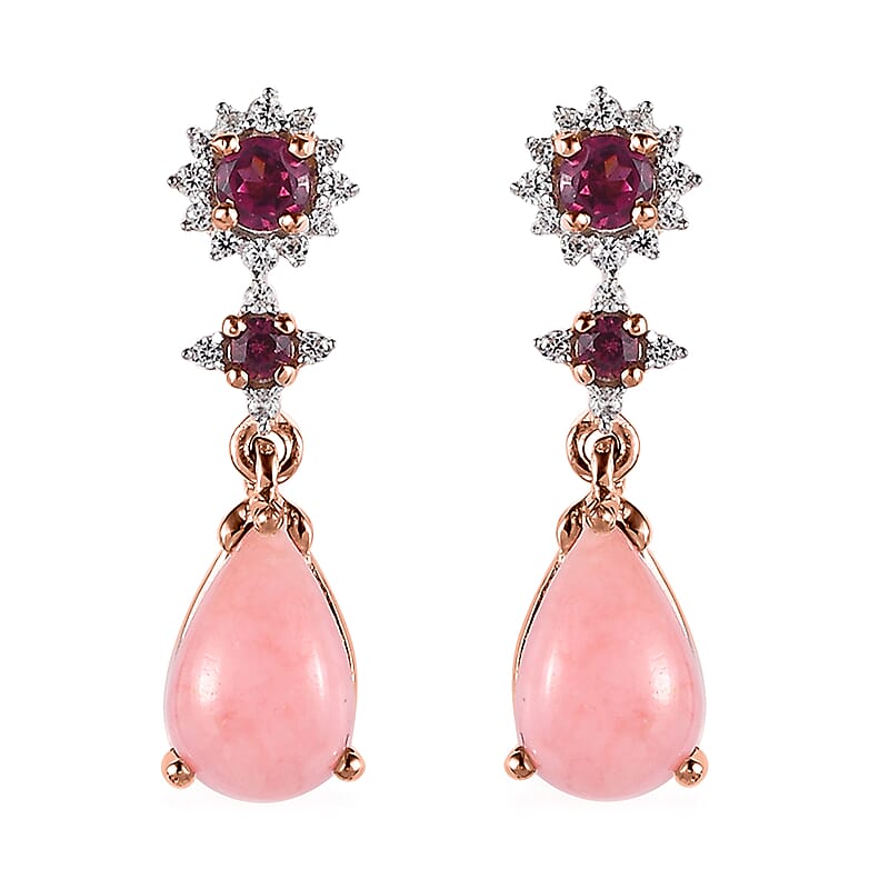 Peruvian Pink Opal and Multi Gemstone Dangling Earrings in Vermeil Rose Gold Over Sterling Silver 3.00 ctw