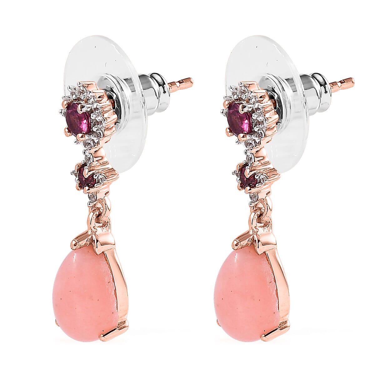 Peruvian Pink Opal and Multi Gemstone Dangling Earrings in Vermeil Rose Gold Over Sterling Silver 3.00 ctw image number 3