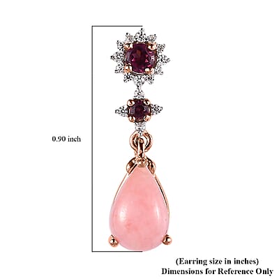 Peruvian Pink Opal and Multi Gemstone Dangling Earrings in Vermeil Rose Gold Over Sterling Silver 3.00 ctw