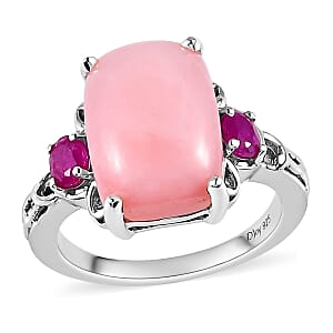Peruvian Pink Opal and African Ruby (FF) Ring in Platinum Over Sterling Silver (Size 10.0) 6.50 ctw