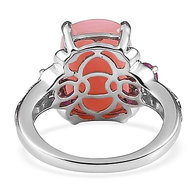 Peruvian Pink Opal and African Ruby (FF) Ring in Platinum Over Sterling Silver (Size 10.0) 6.50 ctw
