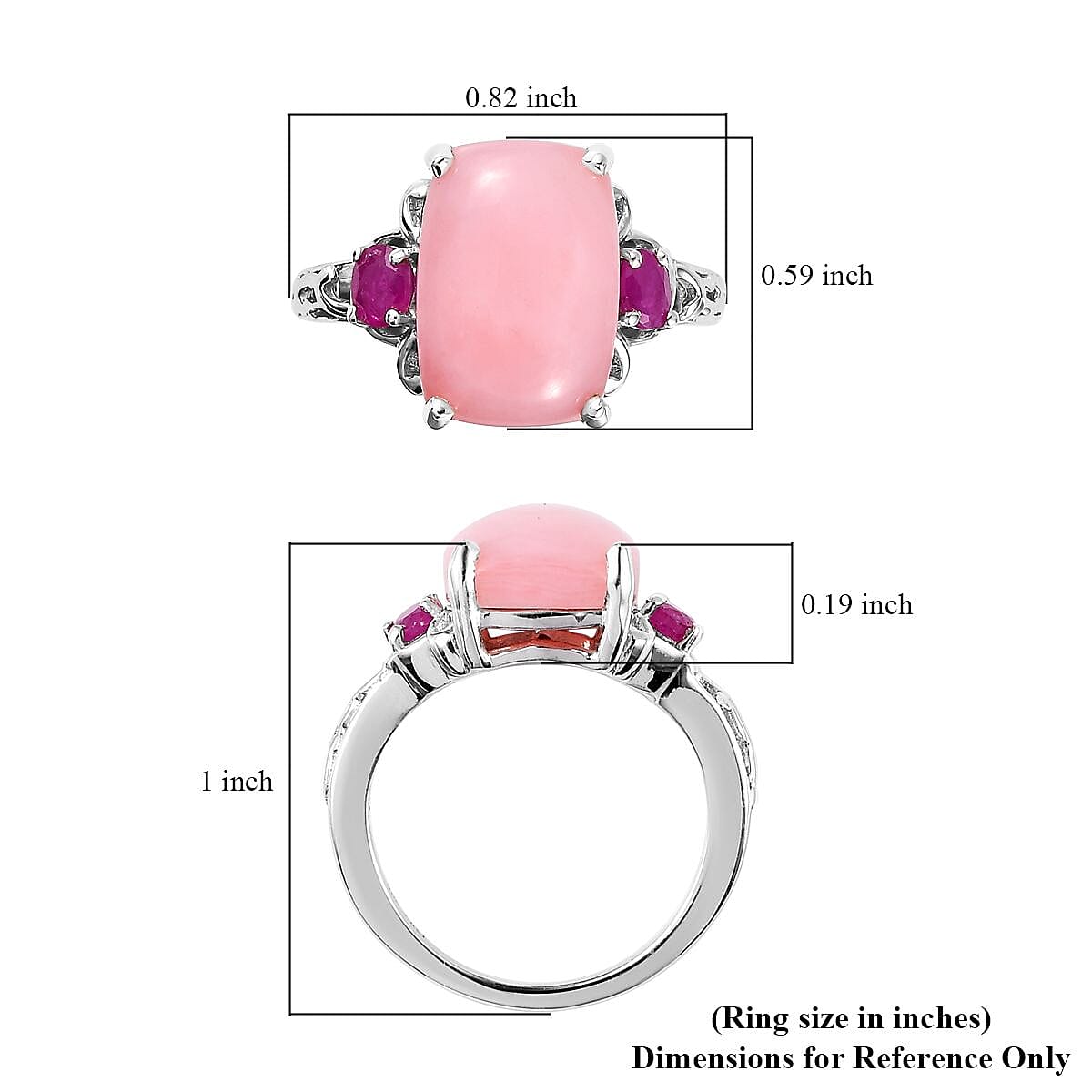 Peruvian Pink Opal and African Ruby (FF) Ring in Platinum Over Sterling Silver (Size 10.0) 6.50 ctw image number 5