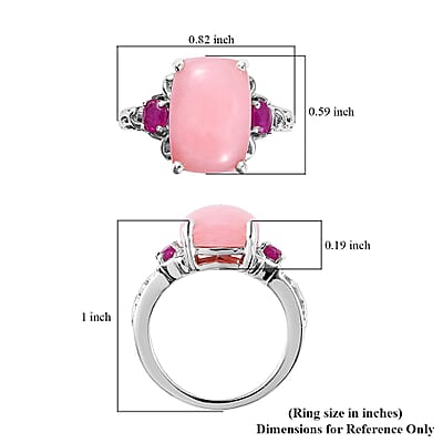 Peruvian Pink Opal and African Ruby (FF) Ring in Platinum Over Sterling Silver (Size 10.0) 6.50 ctw