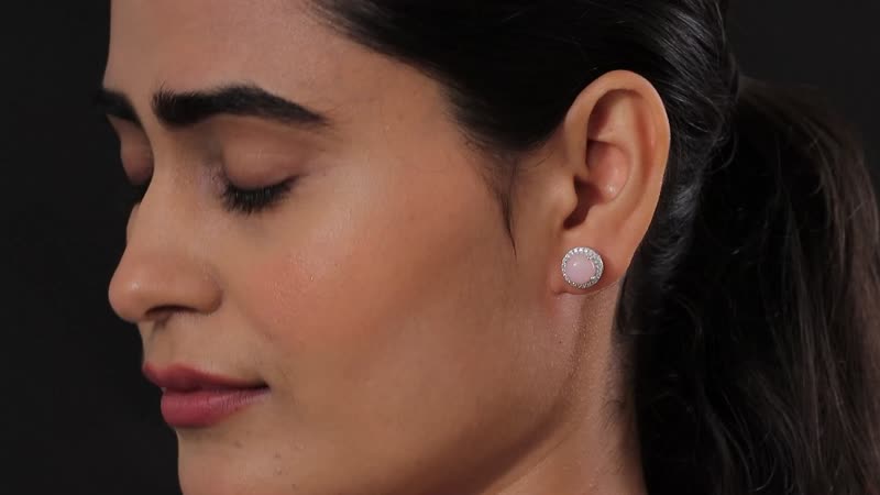 Peruvian Pink Opal and White Zircon Halo Stud Earrings in Platinum Over Sterling Silver 4.10 ctw