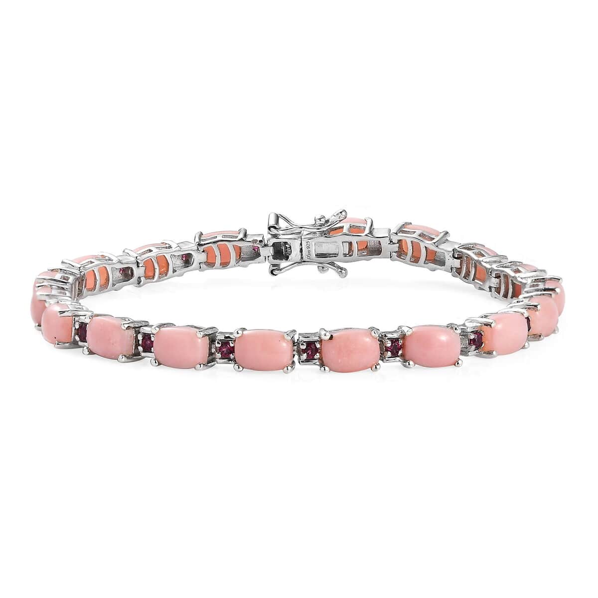 Peruvian Pink Opal and Orissa Rhodolite Garnet Tennis Bracelet in Platinum Over Sterling Silver (7.25 In) 14.65 ctw image number 0