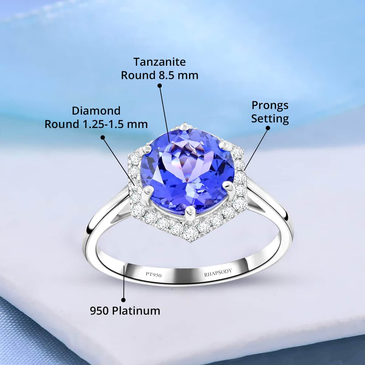 Certified & Appraised Rhapsody 950 Platinum AAAA Tanzanite and E-F VS Diamond Halo Ring (Size 6.0) 5.68 Grams 3.00 ctw image number 4