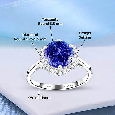 Certified & Appraised Rhapsody AAAA Tanzanite and E-F VS Diamond 3.00 ctw Ring in 950 Platinum (Size 6.0) 5.68 Grams (Del. in 10-15 Days)