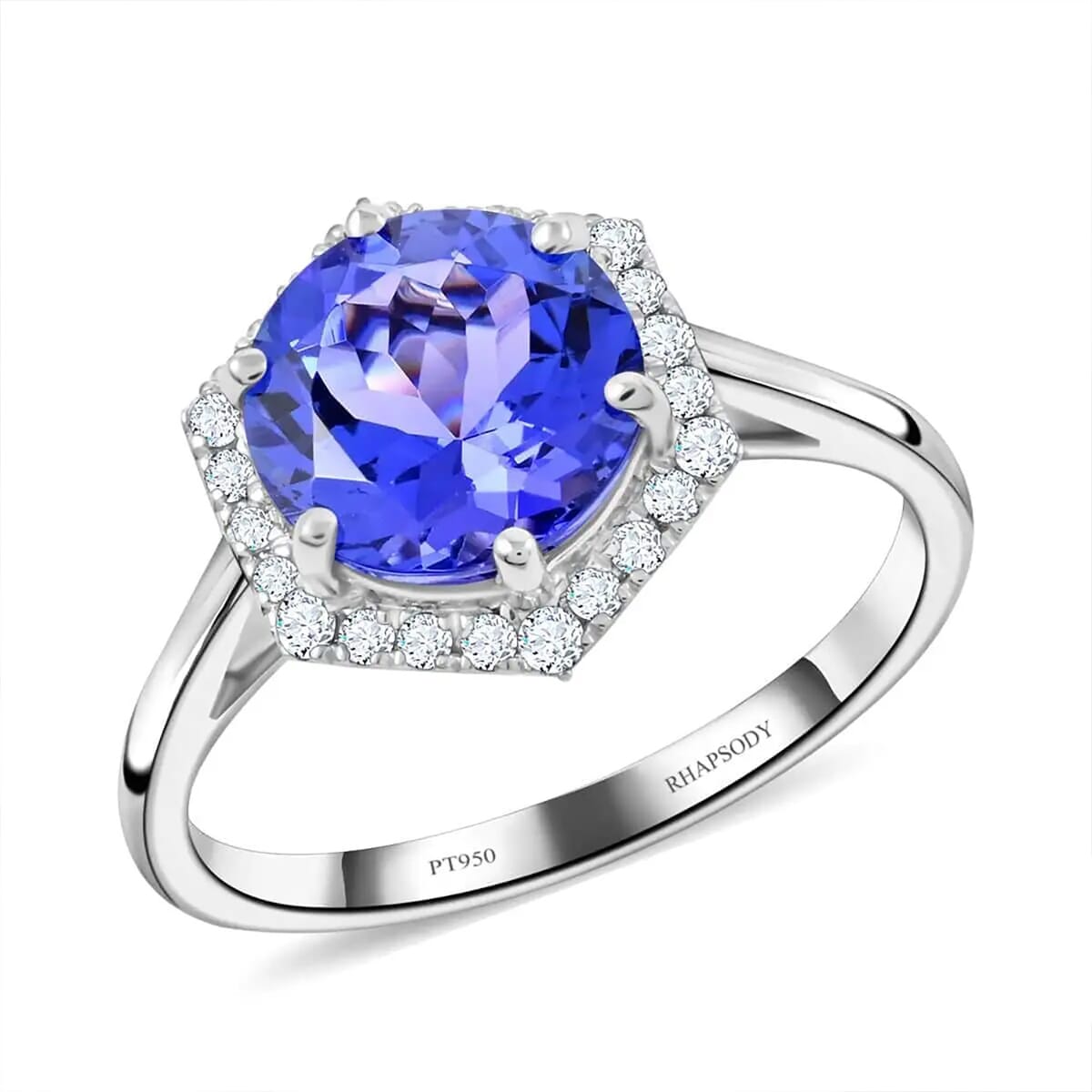 Certified & Appraised Rhapsody 950 Platinum AAAA Tanzanite and E-F VS Diamond Halo Ring (Size 9.0) 5.68 Grams 3.00 ctw (Del. in 10-15 Days)  image number 0