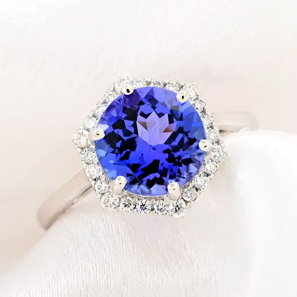 Certified & Appraised Rhapsody 950 Platinum AAAA Tanzanite and E-F VS Diamond Halo Ring (Size 9.0) 5.68 Grams 3.00 ctw (Del. in 10-15 Days)  image number 1