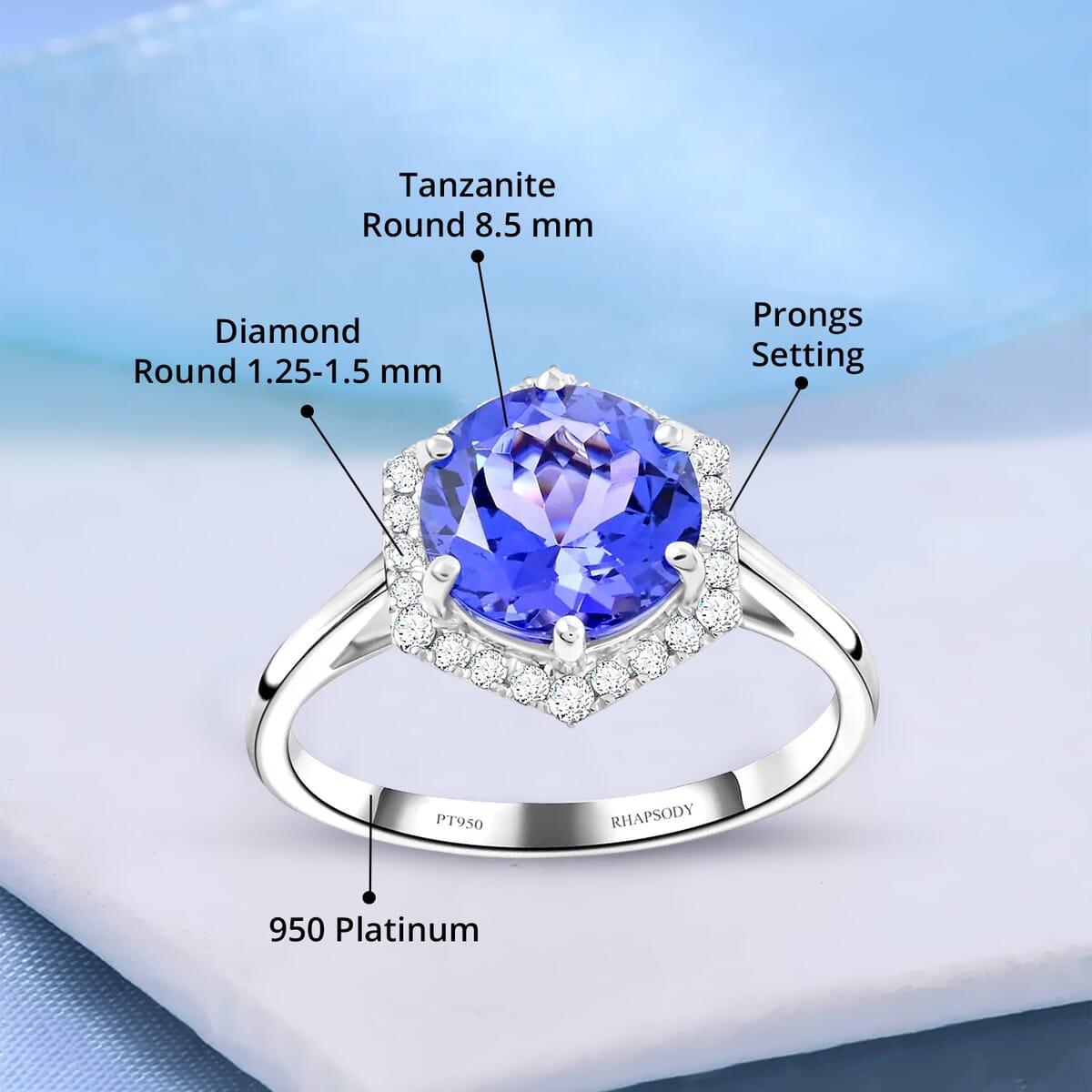 Certified & Appraised Rhapsody 950 Platinum AAAA Tanzanite and E-F VS Diamond Halo Ring (Size 9.0) 5.68 Grams 3.00 ctw (Del. in 10-15 Days)  image number 4