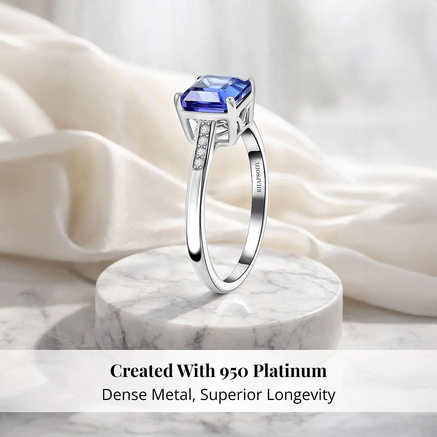 Certified & Appraised 950 Platinum AAAA Asscher Cut Tanzanite and E-F VS Diamond Ring (Size 10.0) 4.11 Grams 2.00 ctw