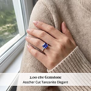  950 Platinum AAAA Asscher Cut Tanzanite and E-F VS Diamond Ring (Size 8.0) 4.11 Grams 2.00 ctw